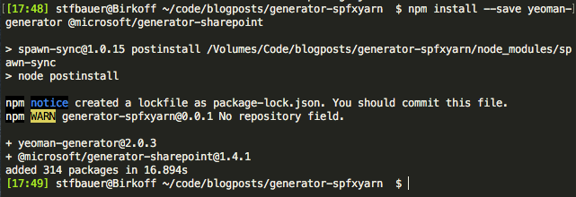 Add additional npm packages for the generator