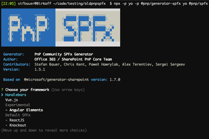 Running @pnp/spfx generator through npx