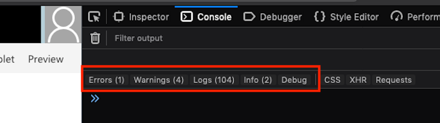 Firefox console log filtering