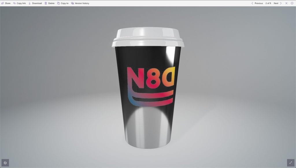 Metalic coffee cup with logo in SharePoint