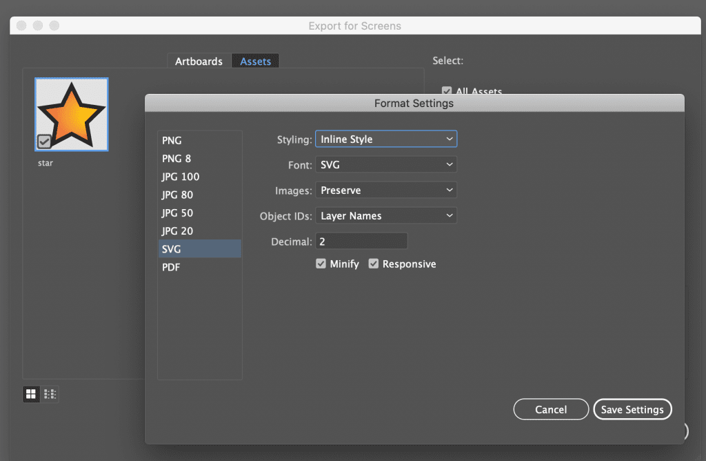 Adobe Illustrator Export settings