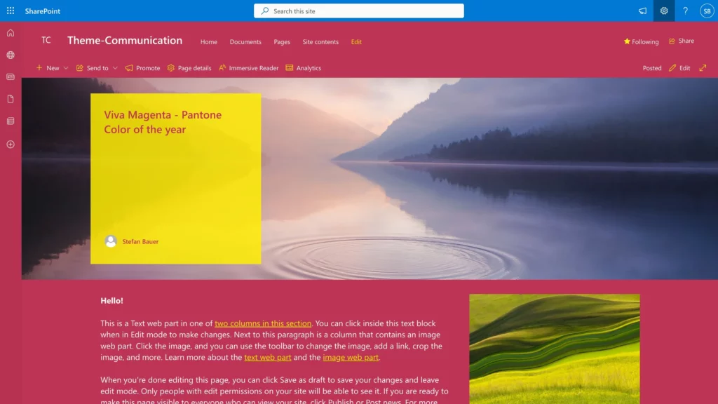 Preview of Viva Magenta Fancy Theme - on Communication Site