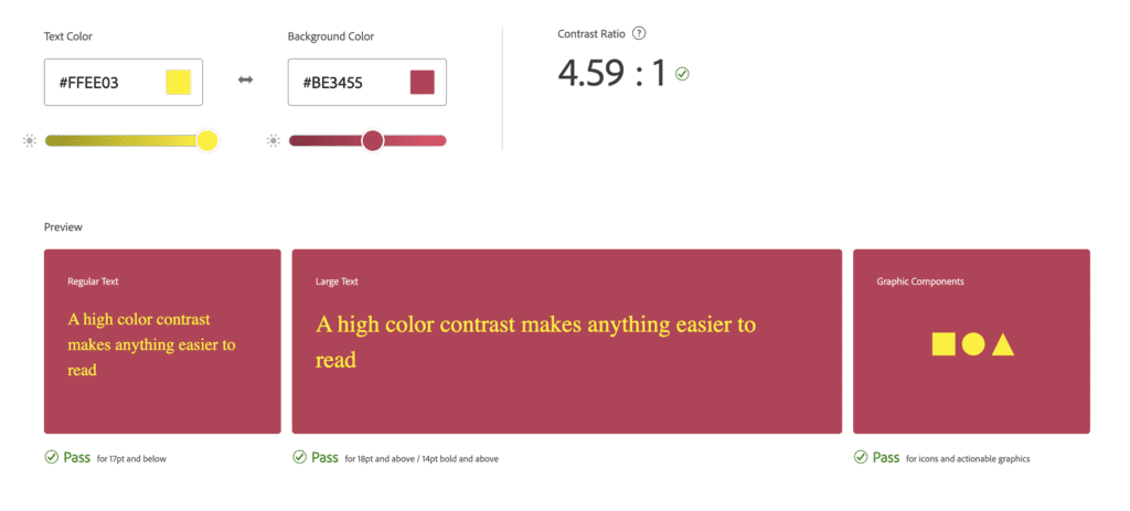 Colour contrast test result of Viva Magenta Fancy Theme