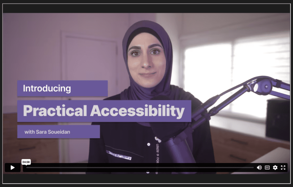 Intro screenshot to Practical Accessiblity by Sara Soueidan