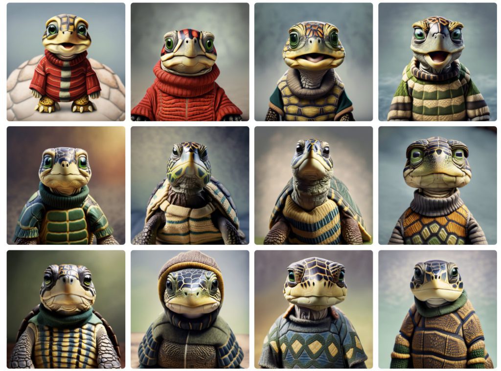 Collection of turtles with turtle neck pullovers