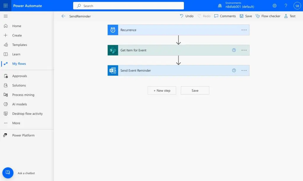 Screenshot of Base Power Automate Flow to get started